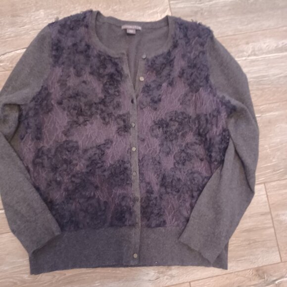 Covington Black Textured Flowery Button down long Sleeve Sweater Cardigan XL - Picture 1 of 4
